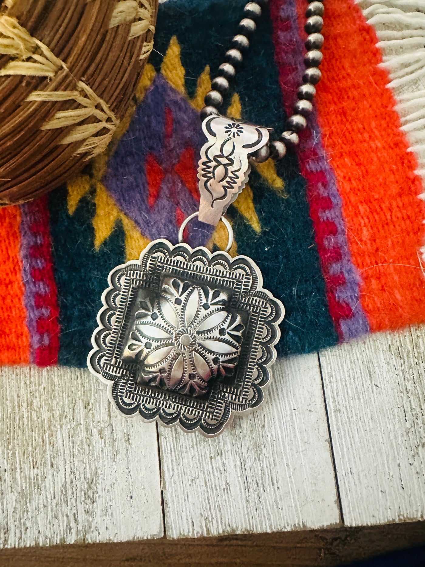 Handcrafted Sterling Silver Cross Concho Pendant by Leander Tahe