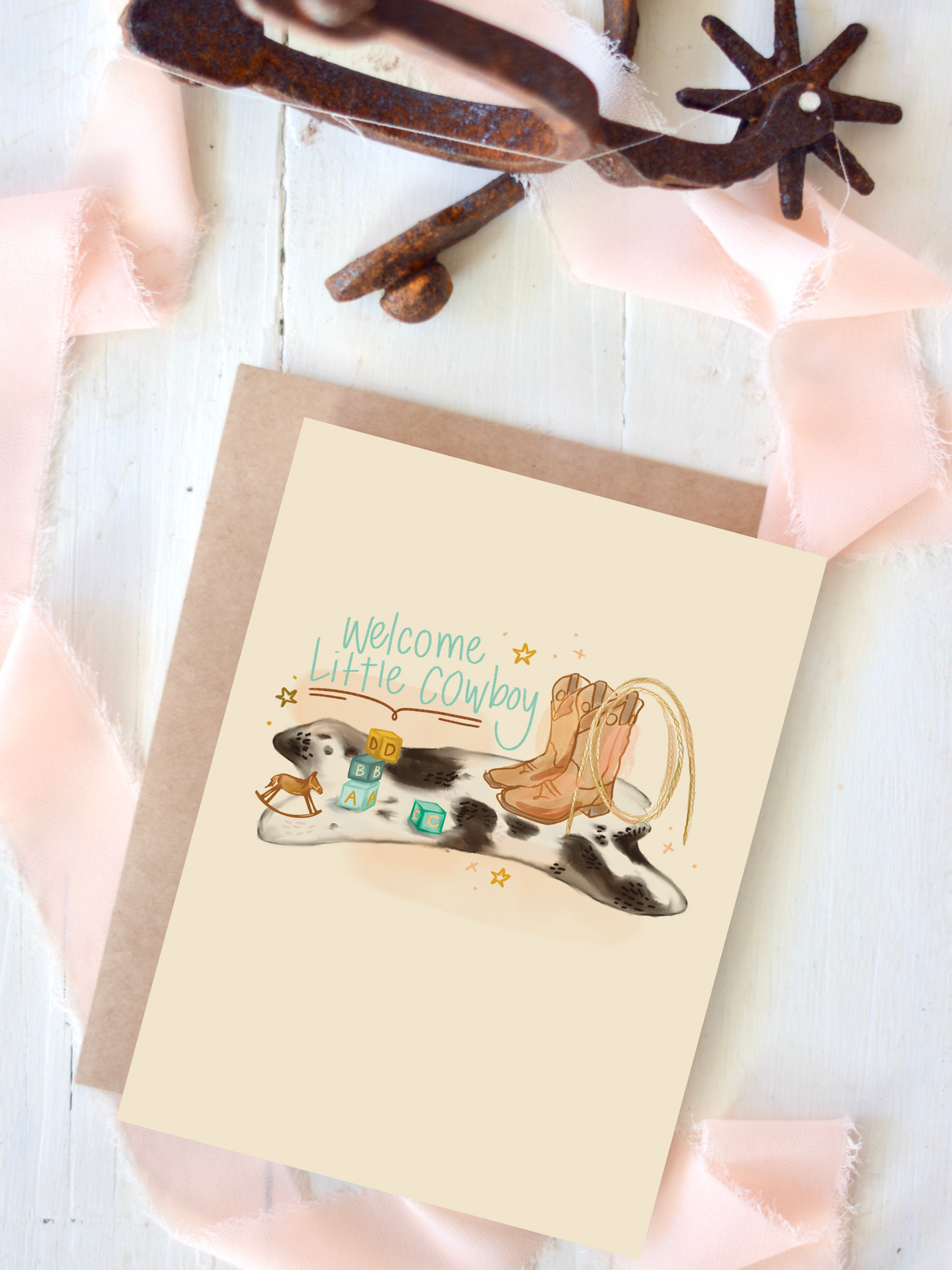 Welcome Little Cowboy Baby Card