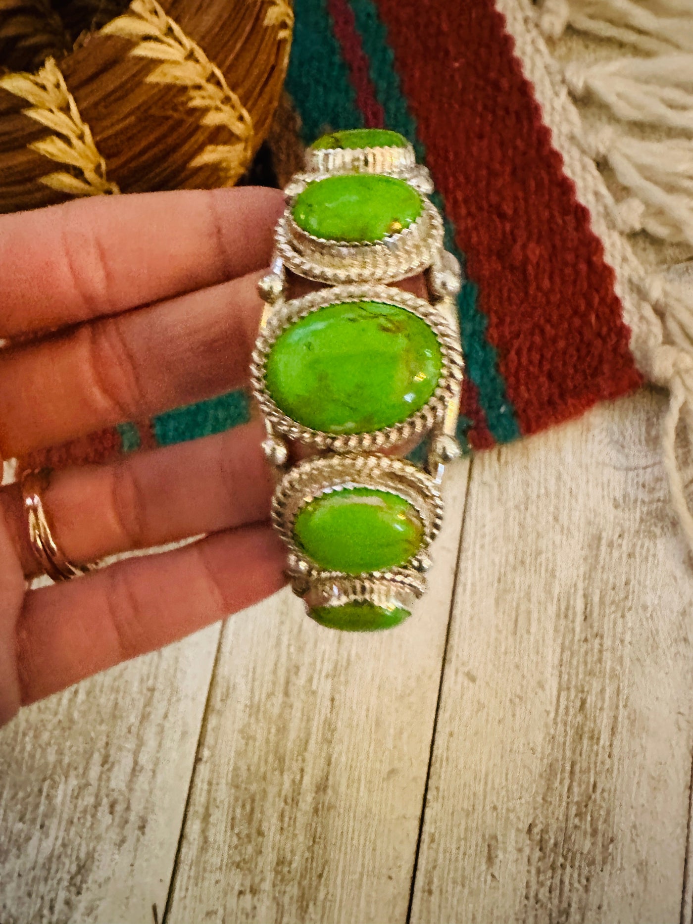 Handcrafted Green Kingman Turquoise & Sterling Silver Cuff Bracelet