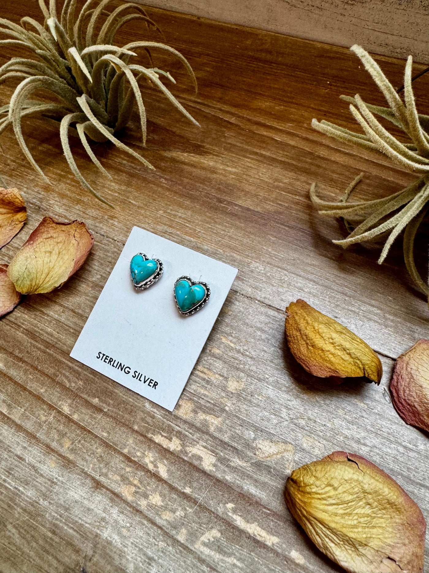 Heart-Shaped Kingman Turquoise Stud Earrings