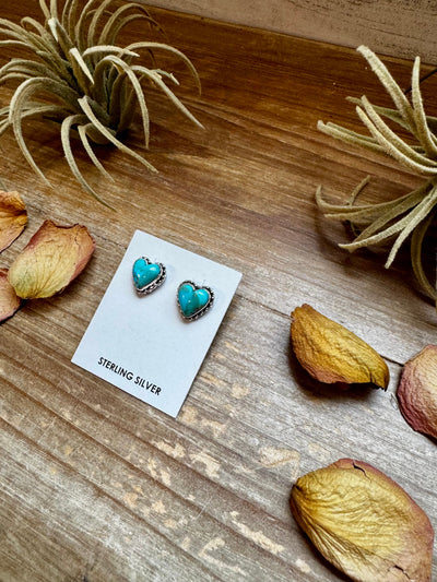 Heart-Shaped Kingman Turquoise Stud Earrings
