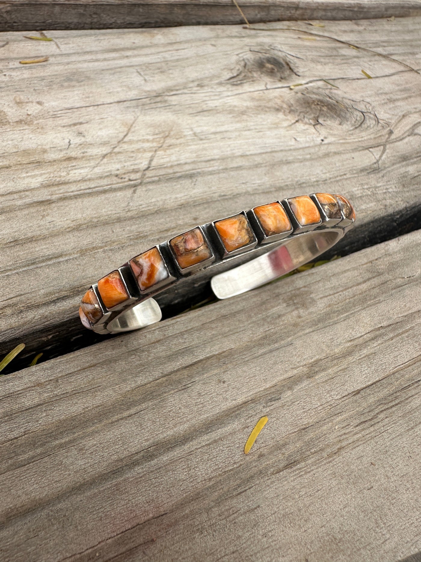 Handmade Spice & Sterling Silver Cuff Bracelet (more orange)