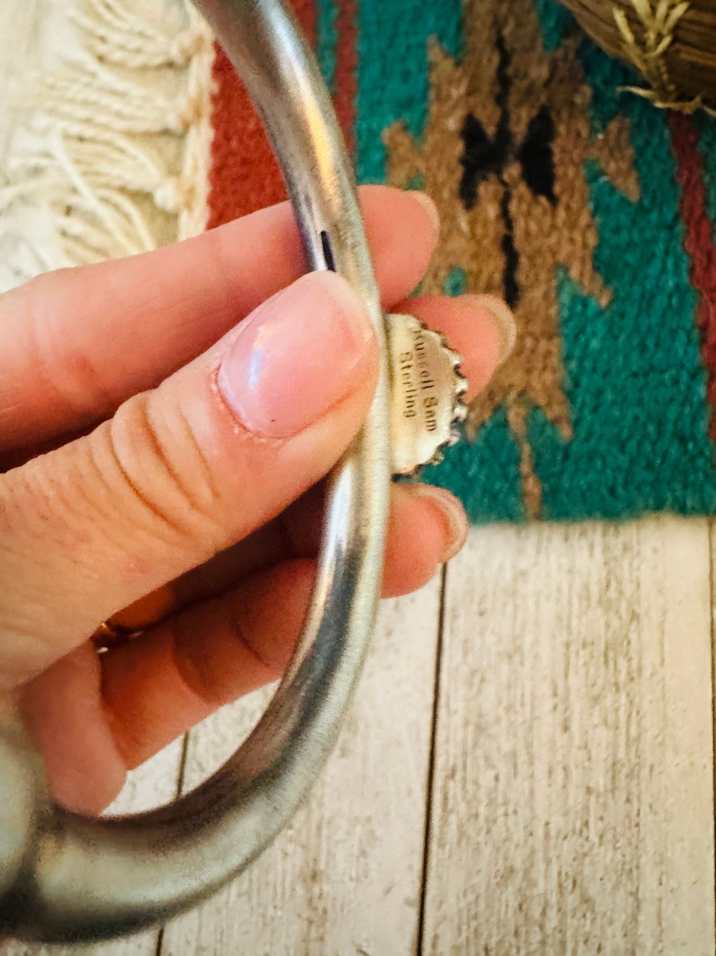 Handcrafted Sonoran Mountain Turquoise & Sterling Silver Cuff Bracelet by Russell Sam