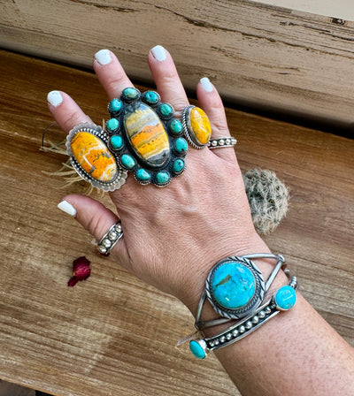 Big oval Ring - adjustable- sterling silver with bumblebee jasper