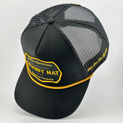“Cowboy Hat” Patch Rope Trucker Hat - Black