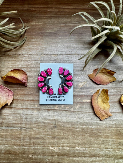 Half Cluster Earrings – Bright Pink Opal & Sterling Silver