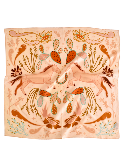 Wild Horse Prairies in Peach Cowgirl Wild Rag: Western Scarf Bandana Silk Tencel Wildrag