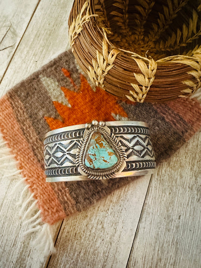 Handcrafted Turquoise & Sterling Silver Cuff Bracelet by Leonard Maloney