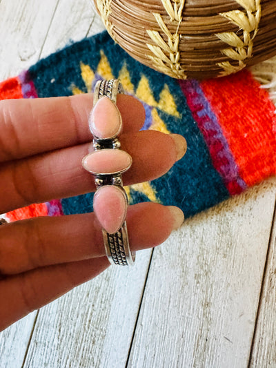 Handcrafted Queen Pink Conch Shell & Sterling Silver Cuff Bracelet