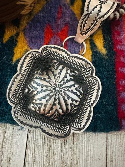 Handcrafted Sterling Silver Cross Concho Pendant by Leander Tahe