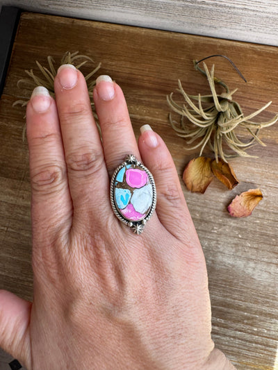 Adjustable Ring – Cotton Candy Stone – Sterling Silver