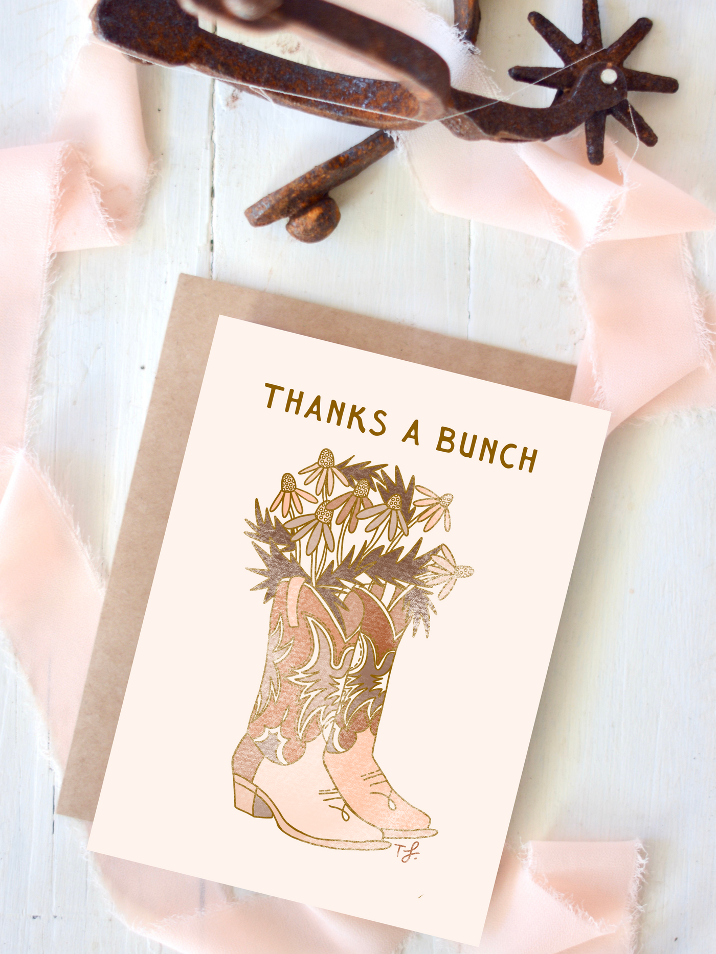 Thanks A Bunch Cowboy Boots Flowers Thank You Card