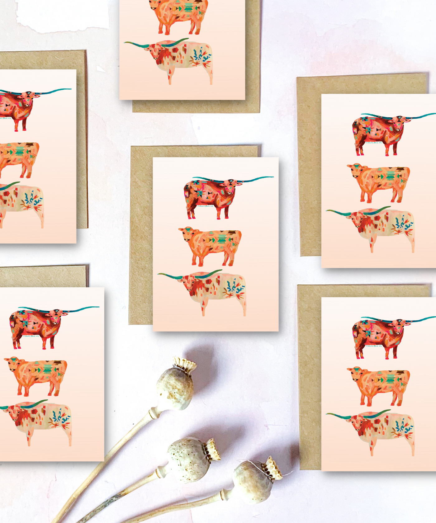 Mini Western Texas Longhorn and Cattle Card Set