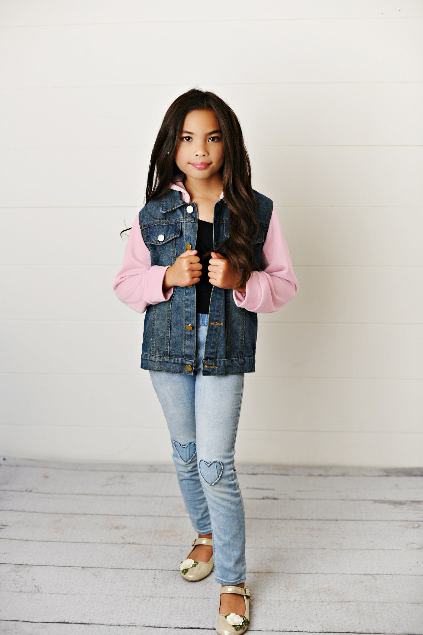 Pink Hooded Denim Jacket
