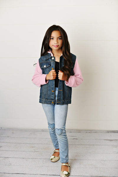 Pink Hooded Denim Jacket