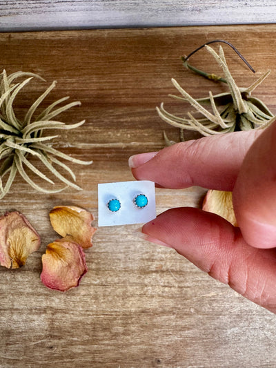 Mini Stud Earrings – Turquoise – Sterling Silver – Handmade by Linda Yazzie, Navajo Artist