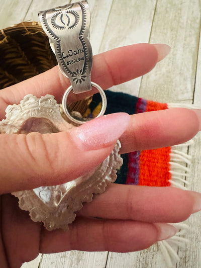 Handcrafted Sterling Silver Heart Concho Pendant by Leander Tahe