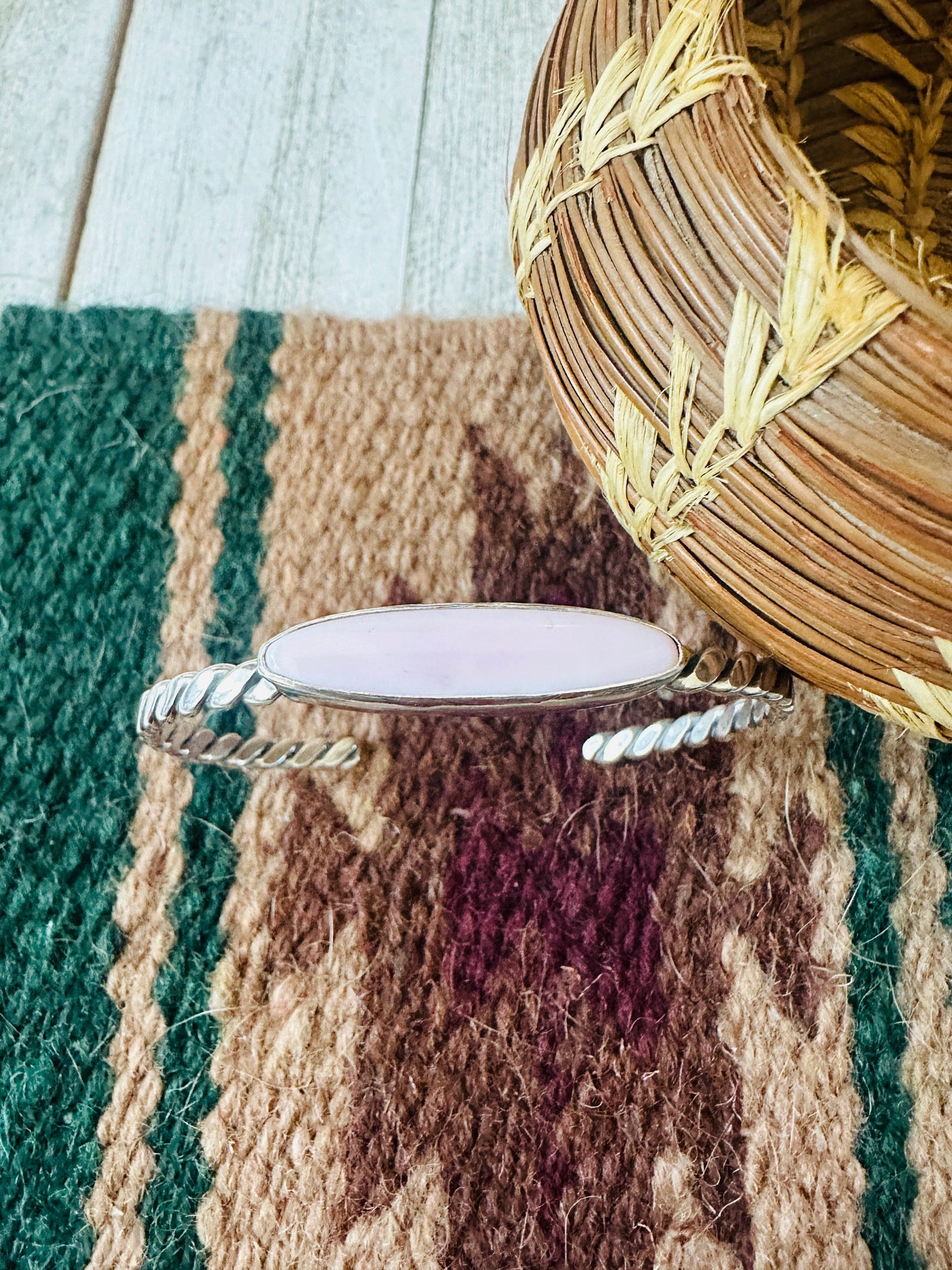 Handcrafted Queen Pink Conch & Sterling Silver Cuff Bracelet