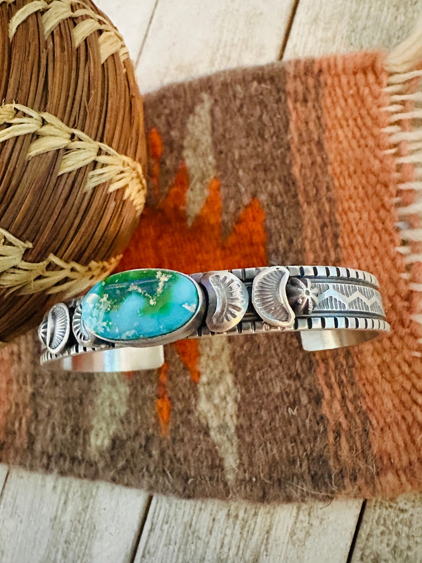 Navajo Sonoran Mountain Turquoise & Sterling Silver Cuff Bracelet