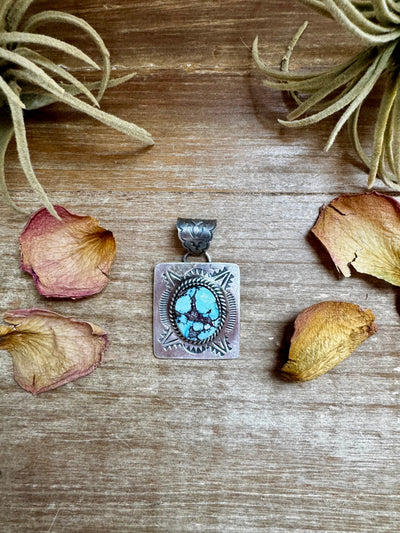 Golden Hill Turquoise Square Pendant – Sterling Silver by Ned Nez, Fits 8 mm