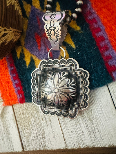 Handcrafted Sterling Silver Cross Concho Pendant by Leander Tahe