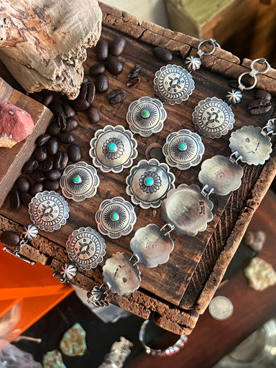 Daniel Coriz Sterling Concho Link Bracelets with Sonoran Mountain Turquoise