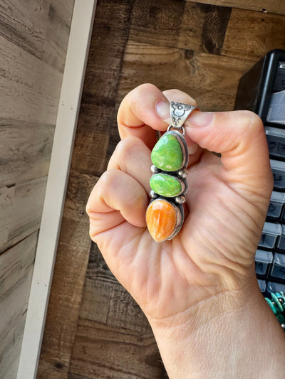 Boyd Ashley 3-Stone Pendant – Spiny Oyster & Green Turquoise, Sterling Silver