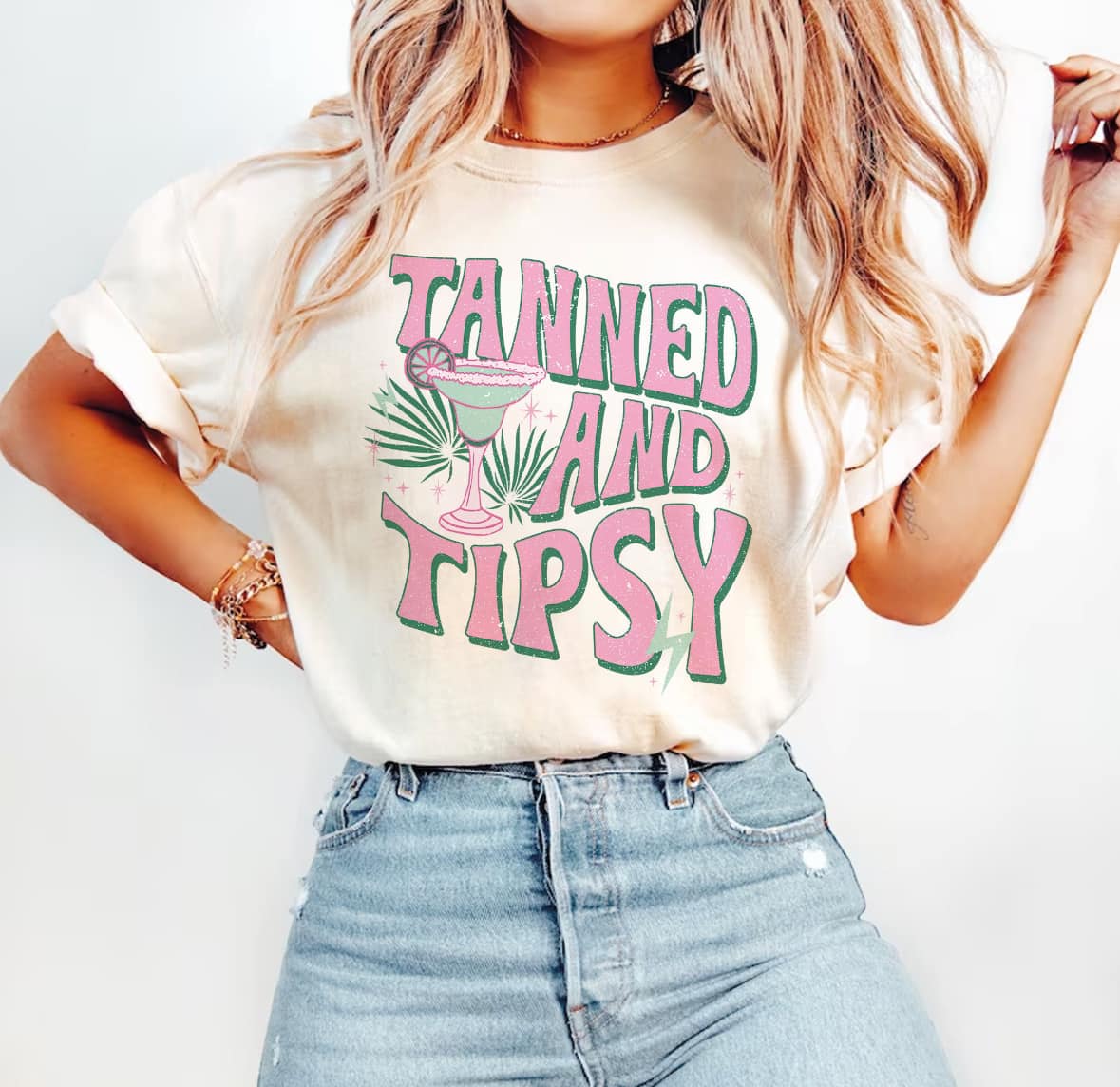 Tanned and tipsy marg glass tee or sweatshirt