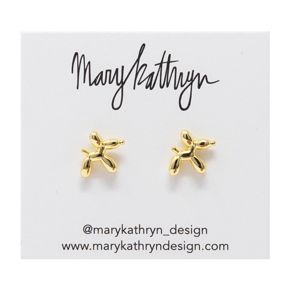 Gold Balloon Dog Studs