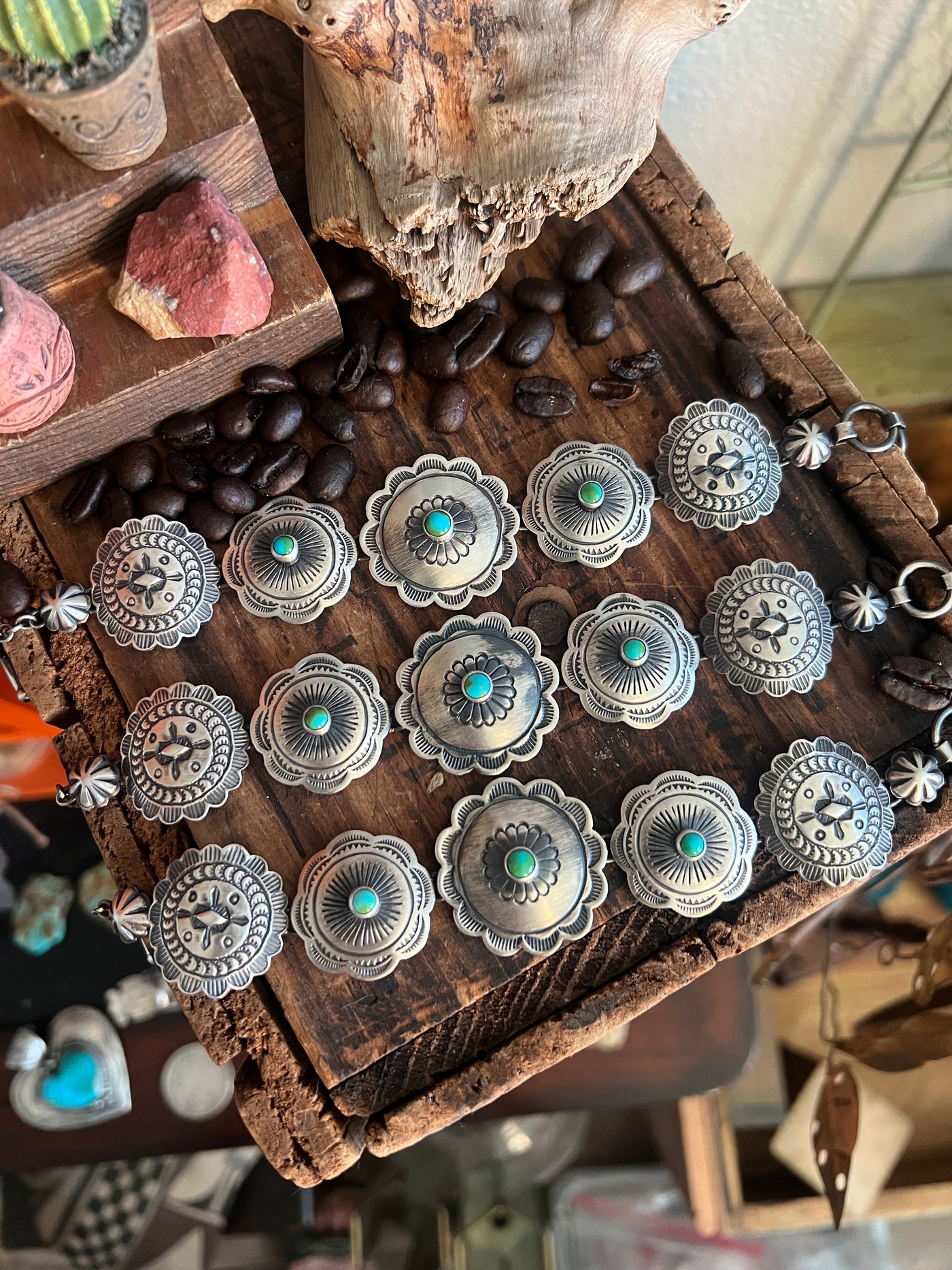 Daniel Coriz Sterling Concho Link Bracelets with Sonoran Mountain Turquoise