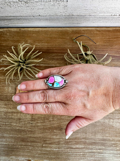 Adjustable Ring – Cotton Candy Stone – Sterling Silver
