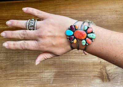 Cuff Bracelet - Mix Stone turquoise and Shell & Sterling Silver