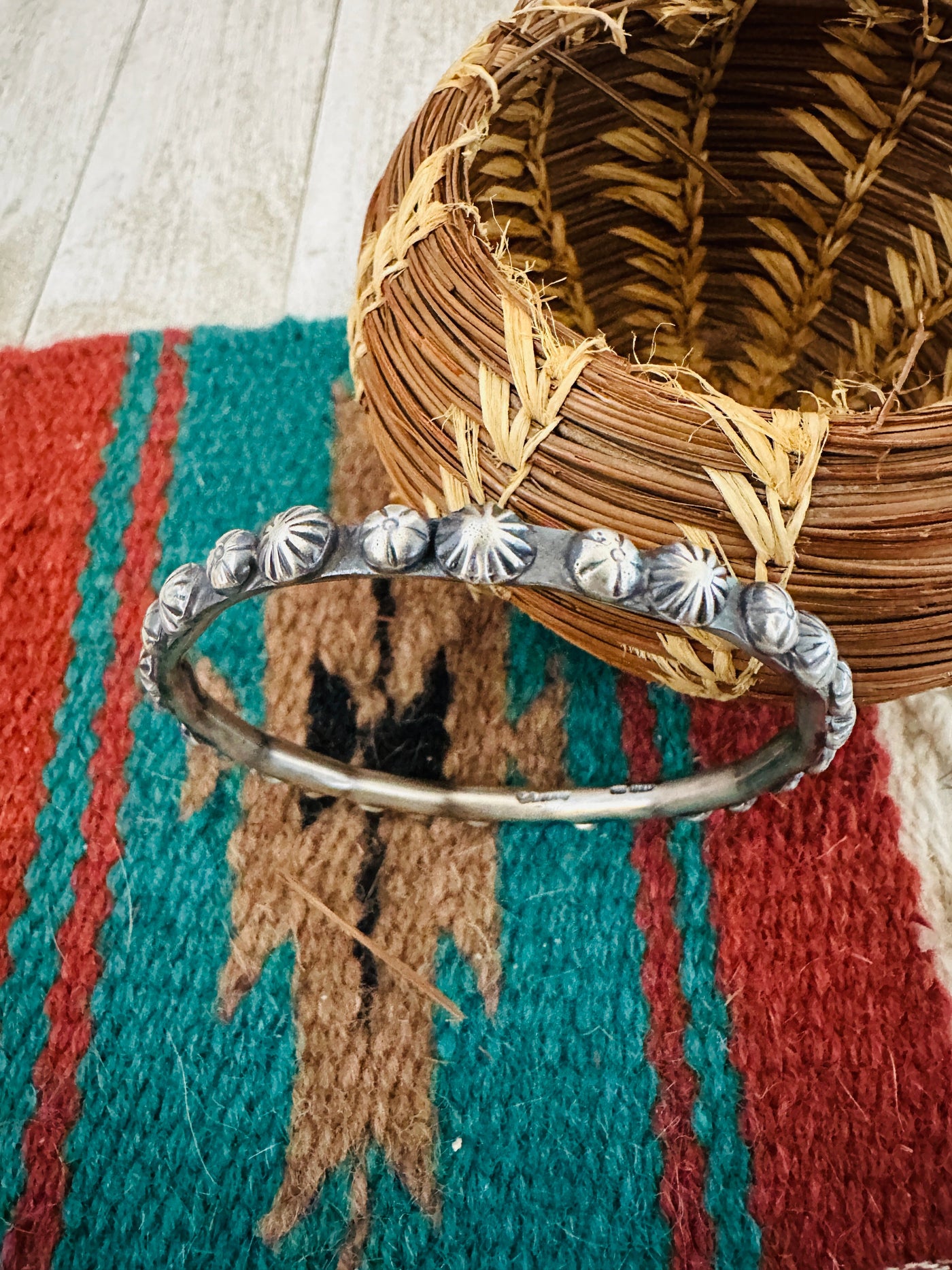 Chimney Butte Navajo Sterling Silver Studded Bangle Bracelet