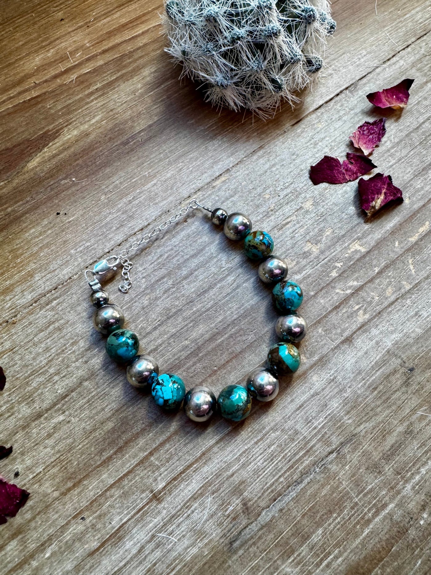 10 mm Sterling Silver Pearls bracelet and turquoise