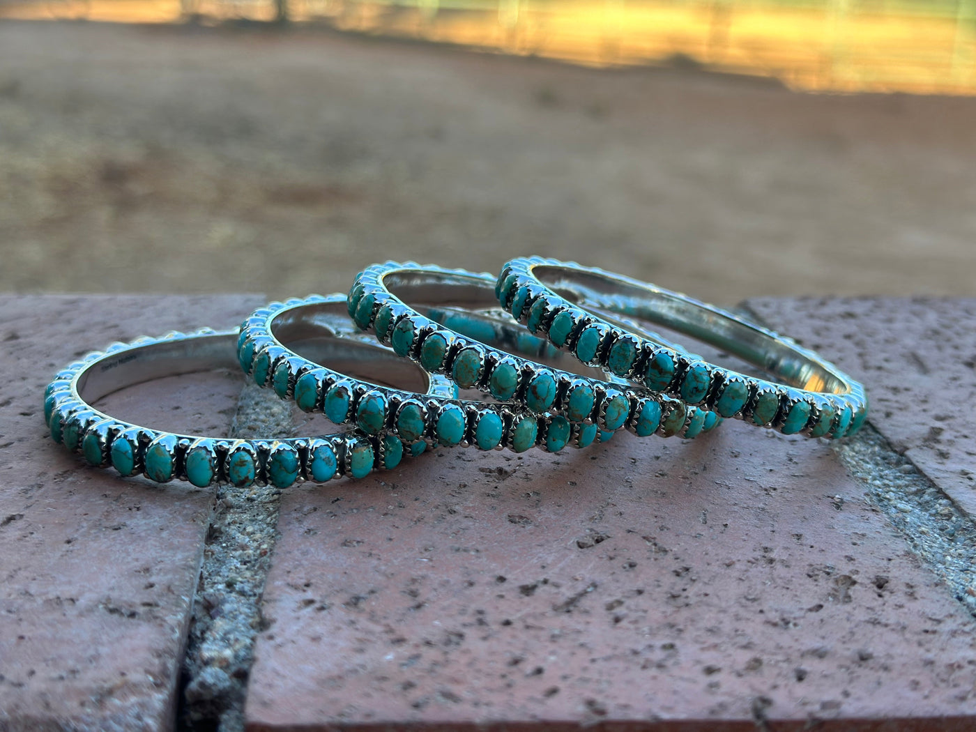 Handmade Royston Turquoise & Sterling Silver Bangle Bracelet 7.5 inch