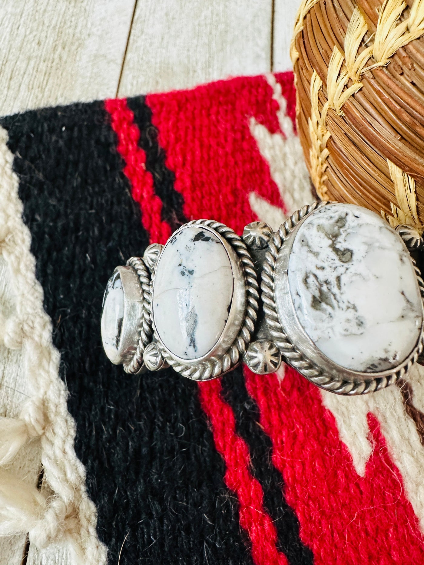 White Buffalo & Sterling Silver Cuff Bracelet /