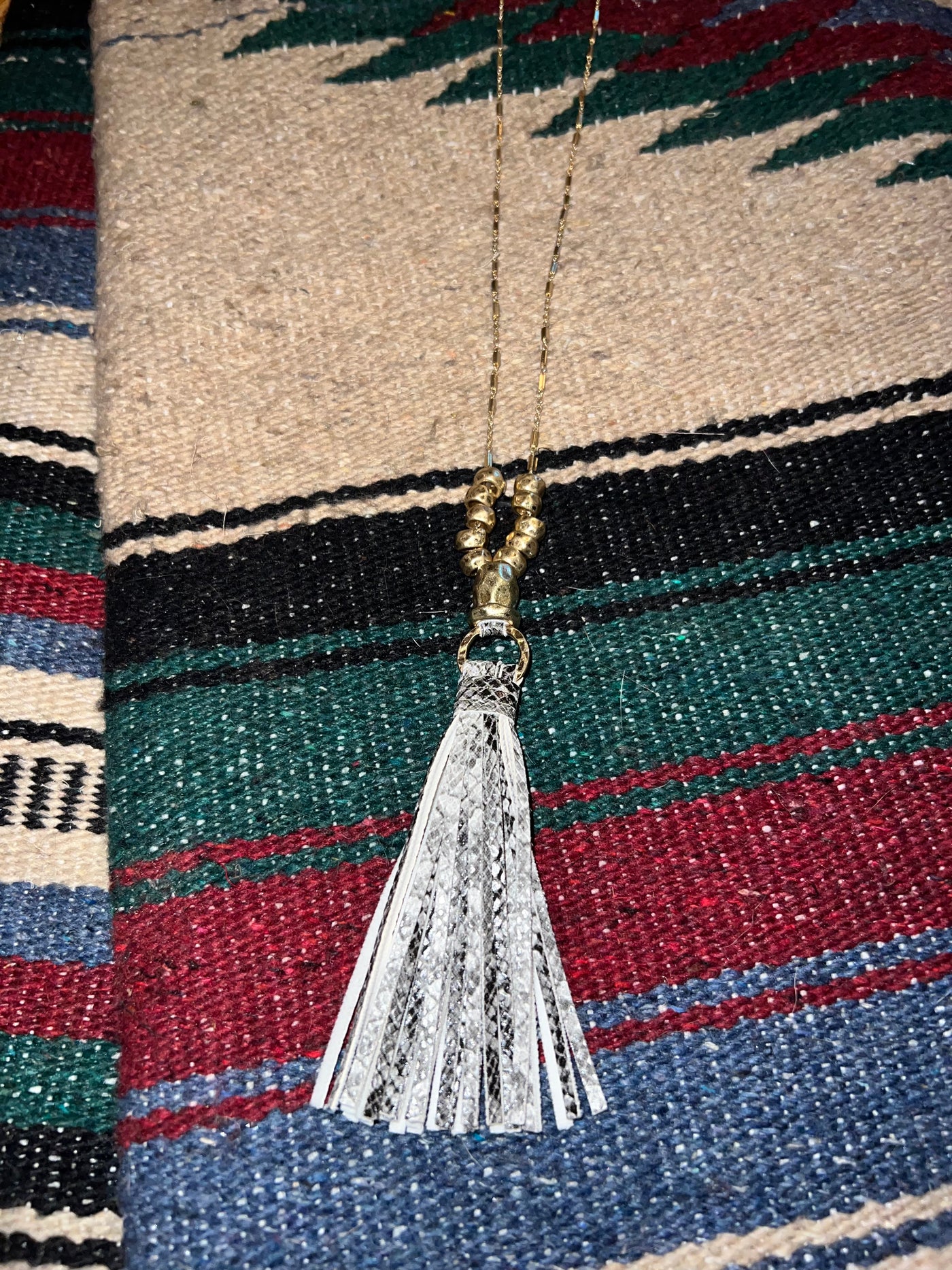 Grey Snake Gold Tassel Necklace