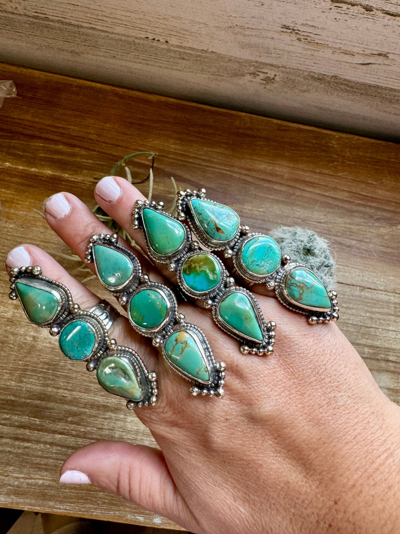 Long adjustable turquoise rings