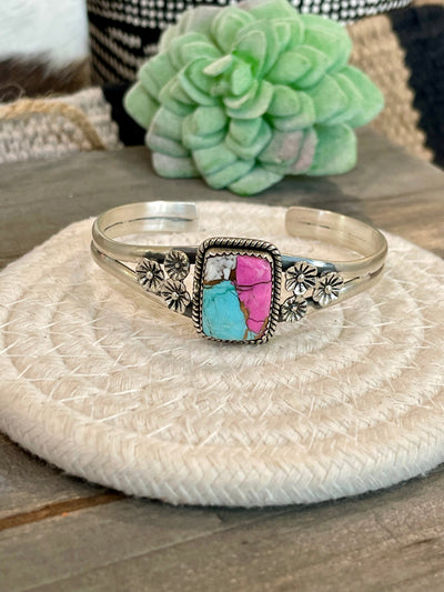 Handmade Cotton Candy & Sterling Silver Cuff Bracelet