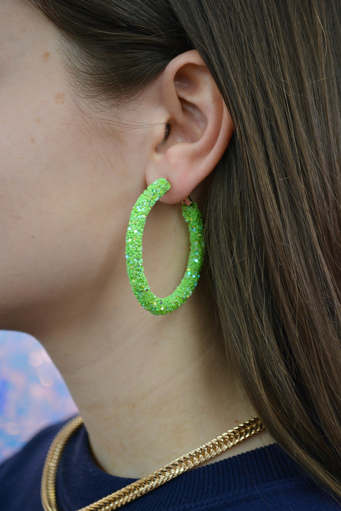 Lime Green Glitter Hoops