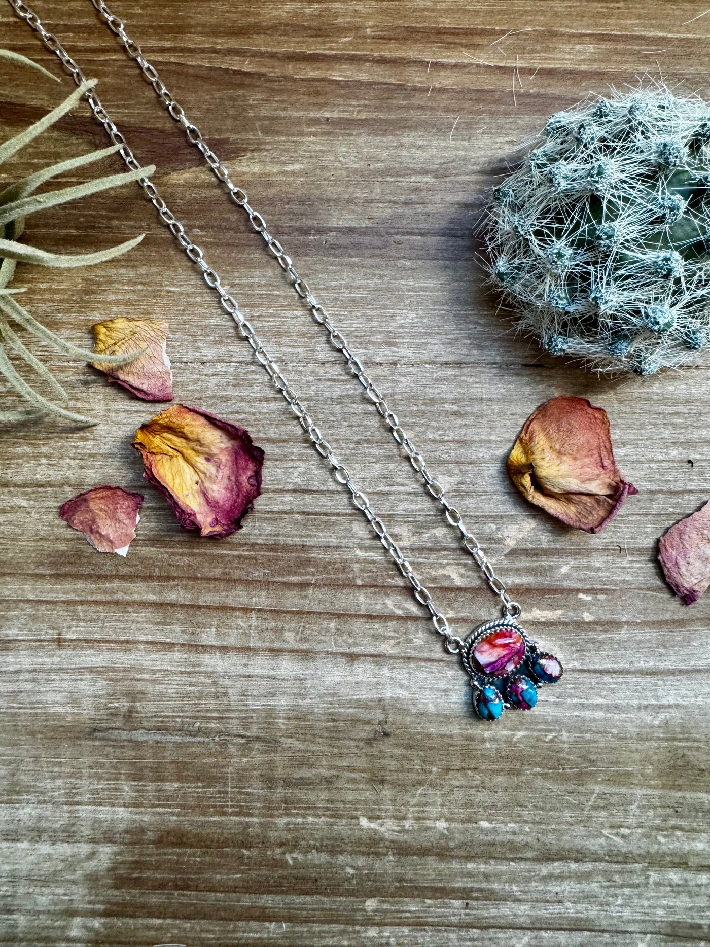 Cluster Necklace Pink Dahlia & Sterling Silver