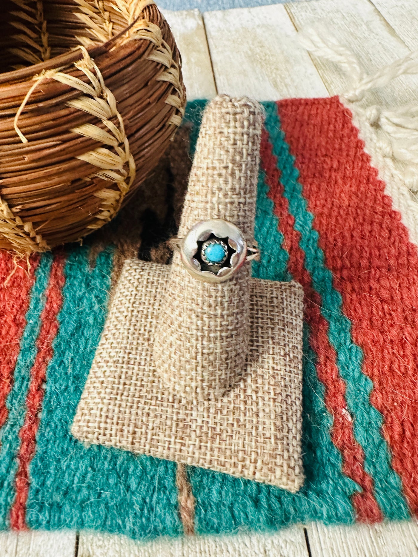 Handcrafted Turquoise & Sterling Silver Ring size 7.5