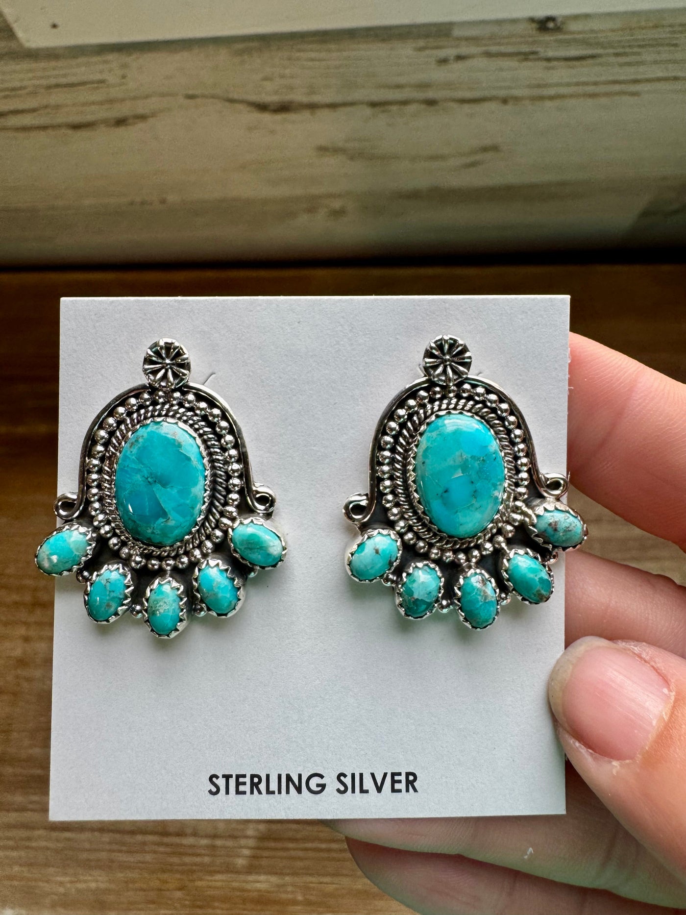 Stud earrings Kingman turquoise and sterling silver