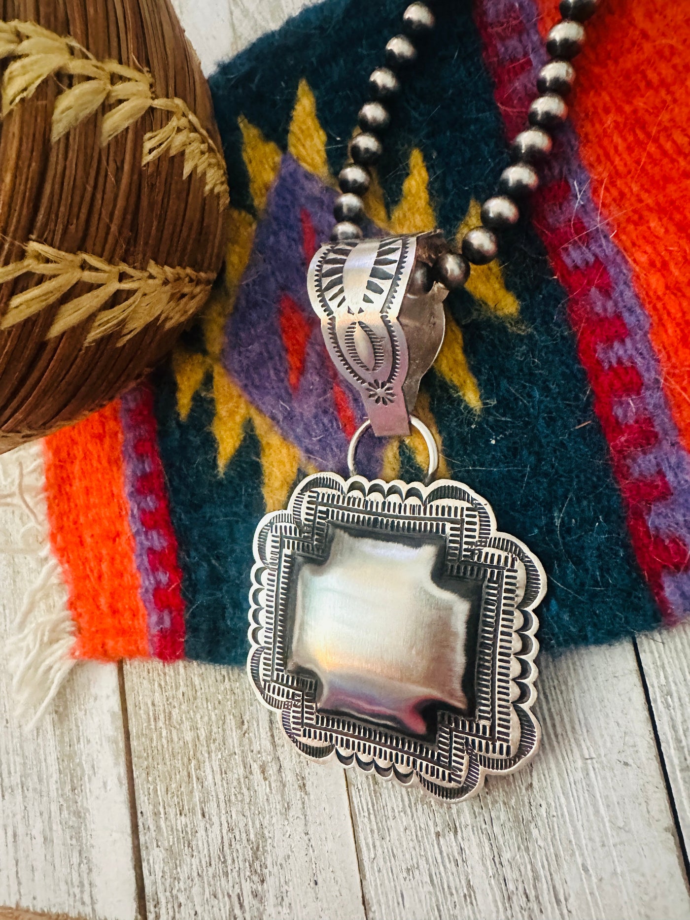 Handcrafted Sterling Silver Cross Concho Pendant by Leander Tahe