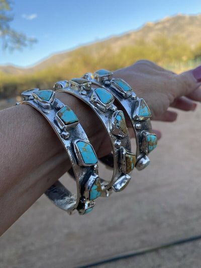 Handcrafted Royston Turquoise Sterling Silver Bangle By Jude Candeleria