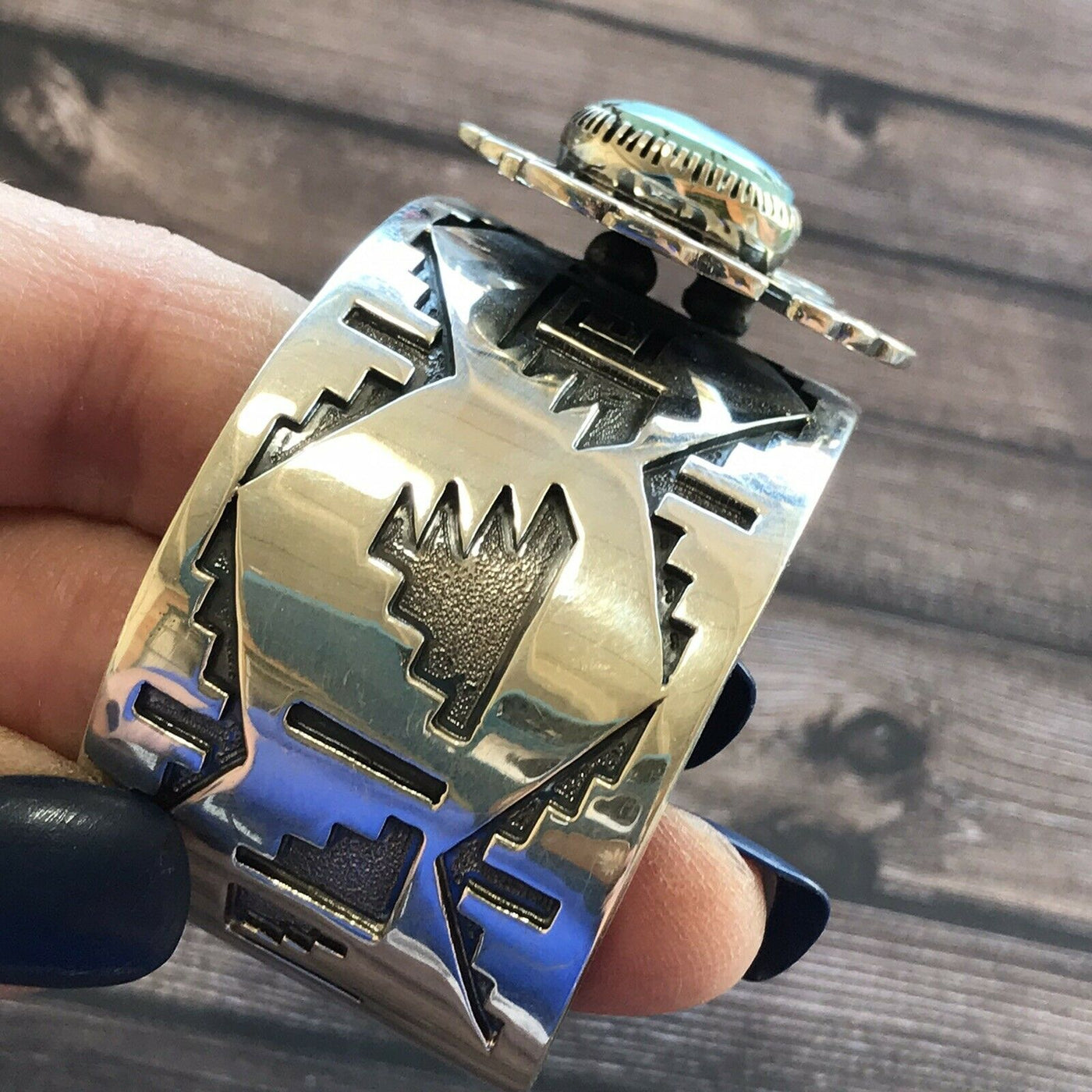 Handcrafted Sterling Silver and Golden Hills Turquoise Butterfly Cuff Bracelet, Signed RB