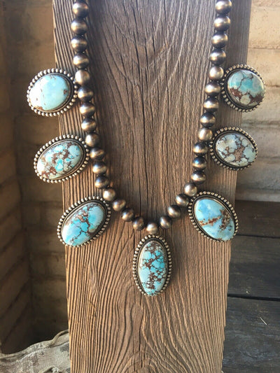 Handcrafted Sterling Silver and Golden Hills Turquoise Necklace Set By Bea Tom