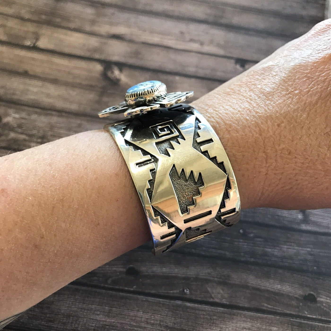 Handcrafted Sterling Silver and Golden Hills Turquoise Butterfly Cuff Bracelet, Signed RB