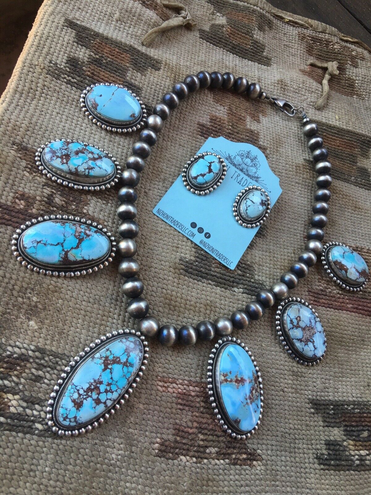 Handcrafted Sterling Silver and Golden Hills Turquoise Necklace Set By Bea Tom