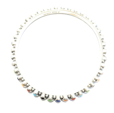 Handcrafted Multi Stone Rainbow Sterling Silver Bangle Signed